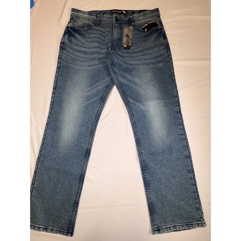 Stone Falcon Mens Slim Fit Stretch Jeans Blue Wash 34x30 NWT